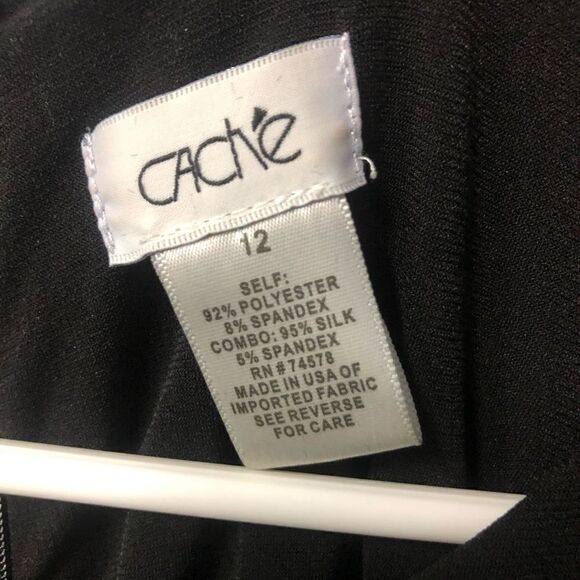 cache womens black gold velvet contrast printed sheath dress size 12 long sleeve - Picture 2 of 13